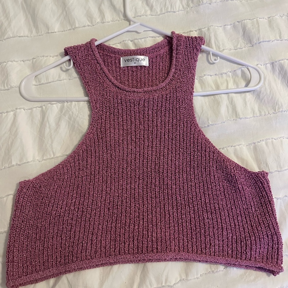 Vestique Pink Ribbed Crop Tank Top